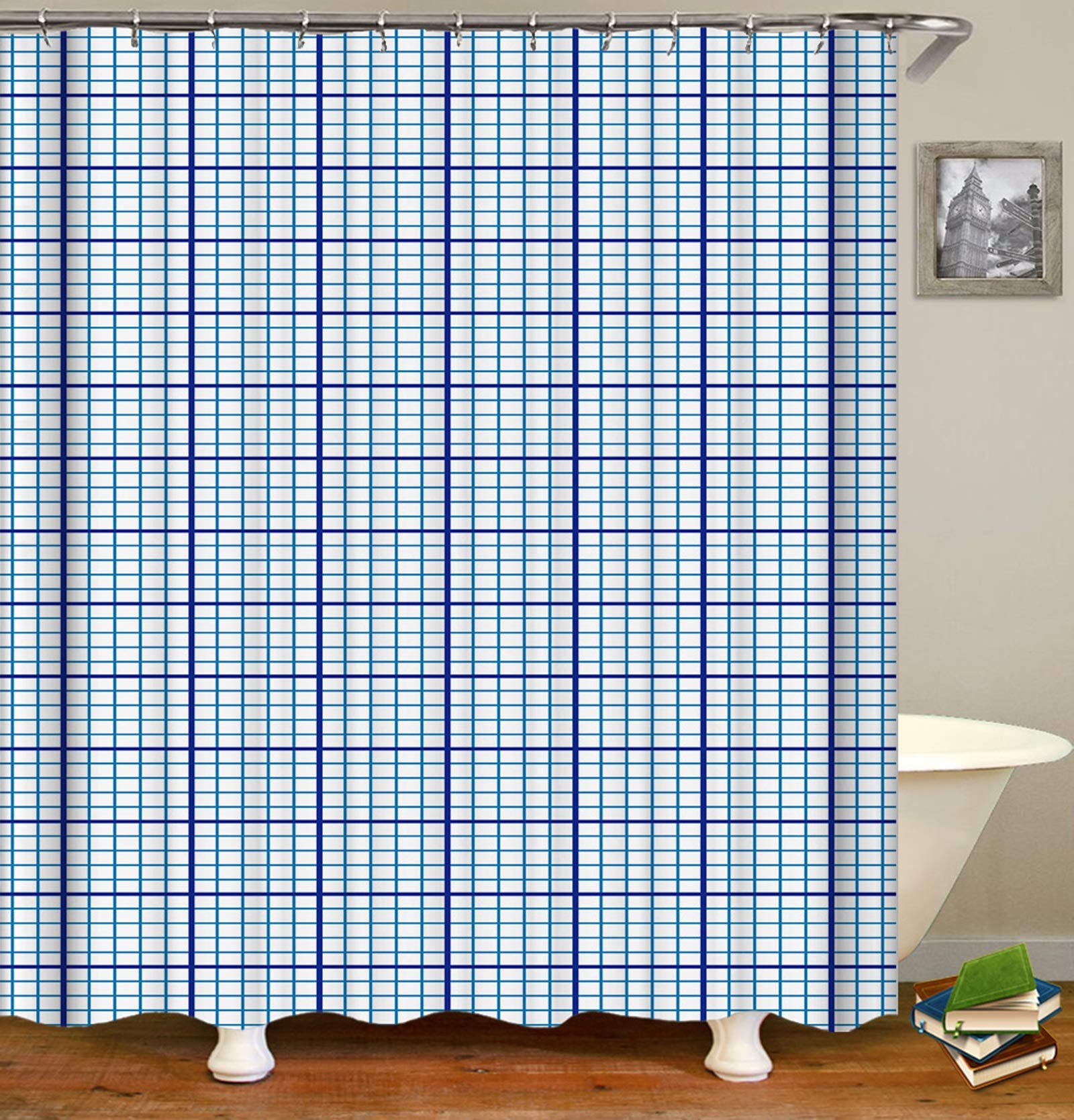 KnSam Zasłony Prysznic Poliester Odporny Niebieski Biały Prysznic Namiot 180X200Cm