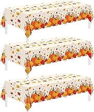 3 Pack Thanksgiving Disposable Tablecloths,54 x 108 Inch Thanksgiving Decorations,Give Thanks Table Cloth for Rectangular,Pumpkin Maple Tablecloths for Home,Party,Outdoor Picnic,Fall Theme,Baby Shower
