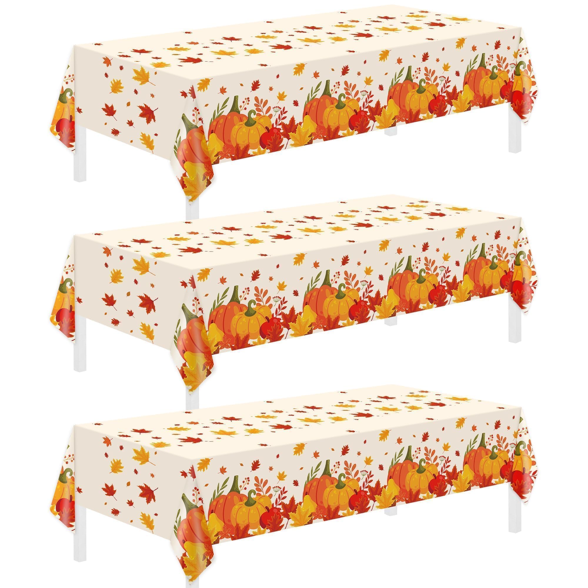 3 Pack Thanksgiving Disposable Tablecloths,54 x 108 Inch Thanksgiving Decorations,Give Thanks Table Cloth for Rectangular,Pumpkin Maple Tablecloths for Home,Party,Outdoor Picnic,Fall Theme,Baby Shower