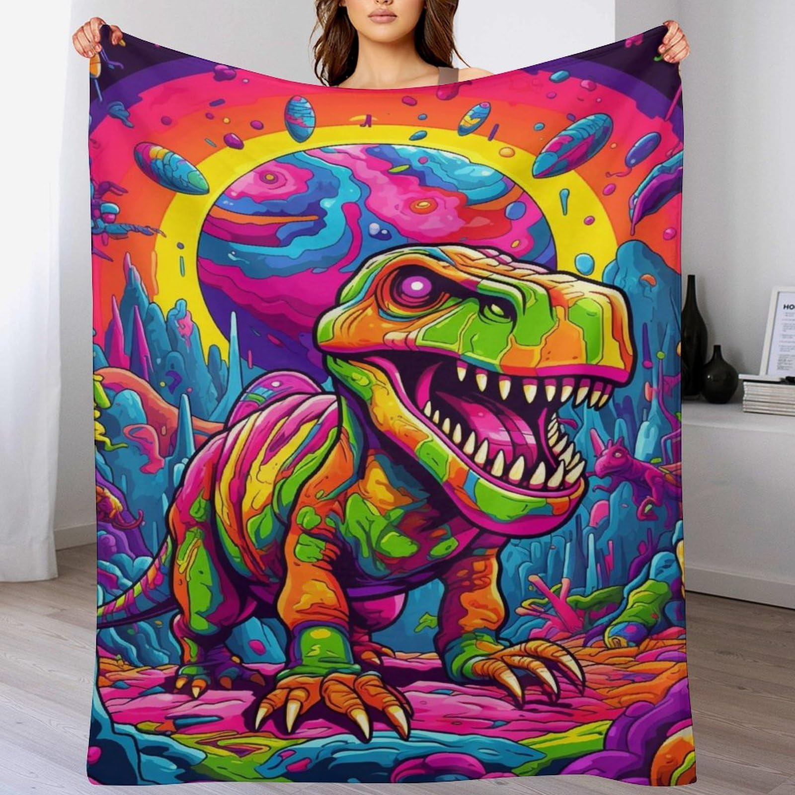 Couverture polaire en flannel dinosaure 180x200cm plaid canapé lit doudoune