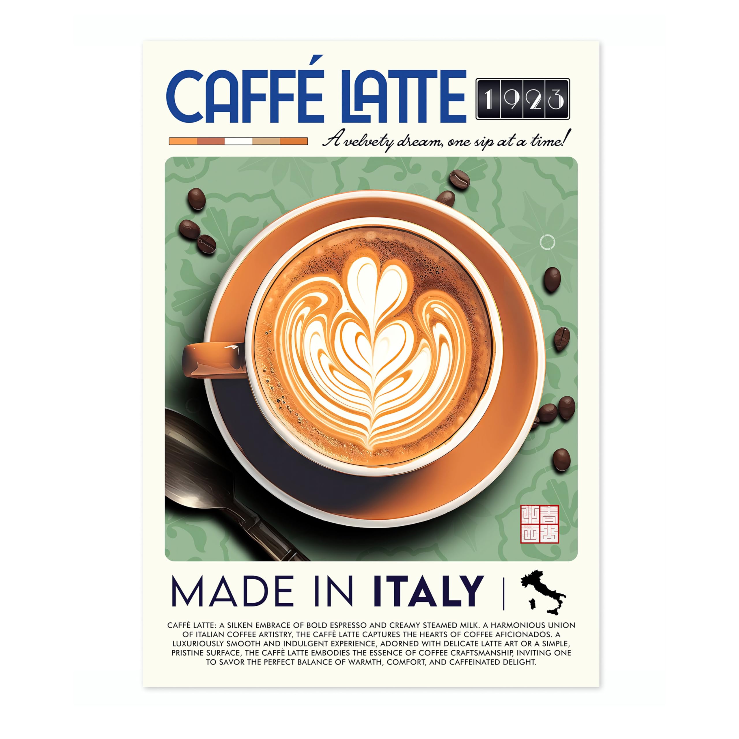 Caffe Latte Kitchen Poster, Food Wall Art Modern Print, Restaurant Decor, Chef Dining Room Interior Design, Archival Matte, A1 (Print Only) - 84.1x59.4cm โ image 1