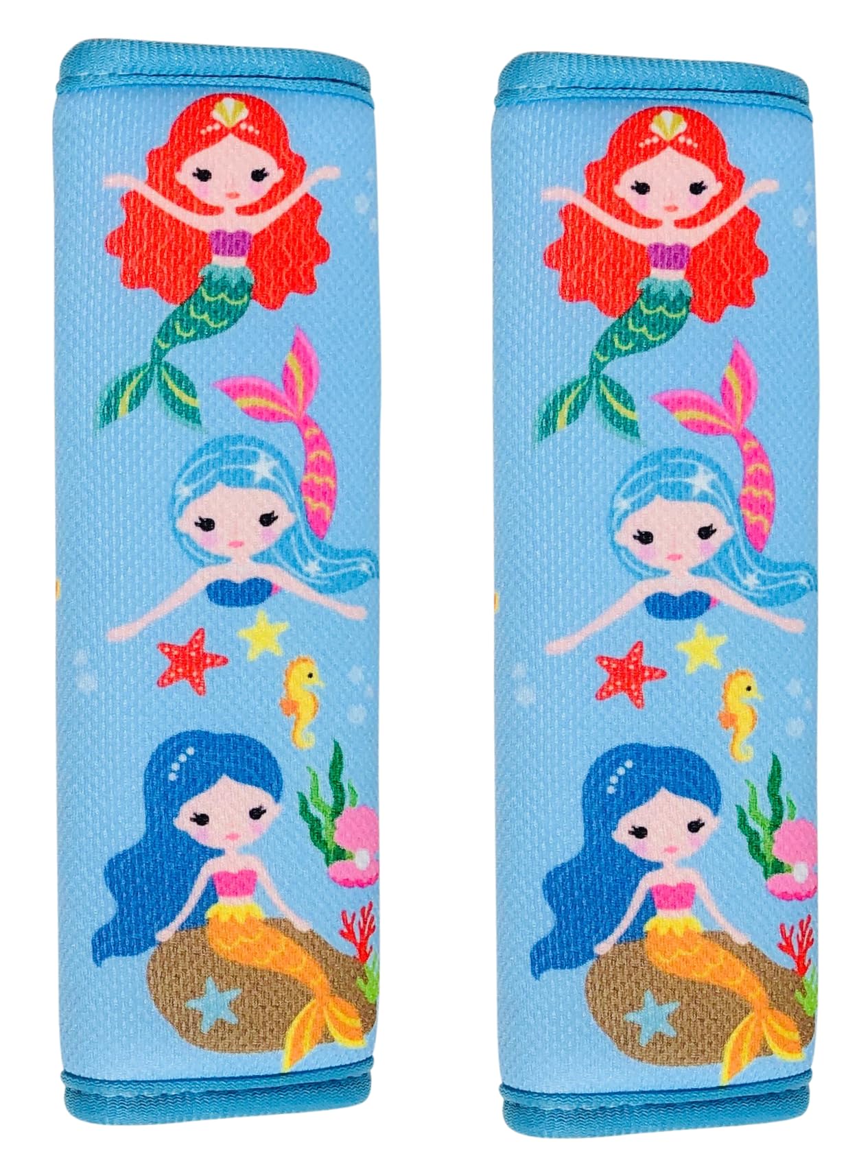 HECKBO 2x Kinder Auto Gurtpolster Gurtschutz mit Meerjungfrau Motiv - Sicherheitsgurt Polster für Kinder und Babys- Ideal für jeden Gurt Autositzerhöhungen Kinder Fahrradanhänger Flugzeug