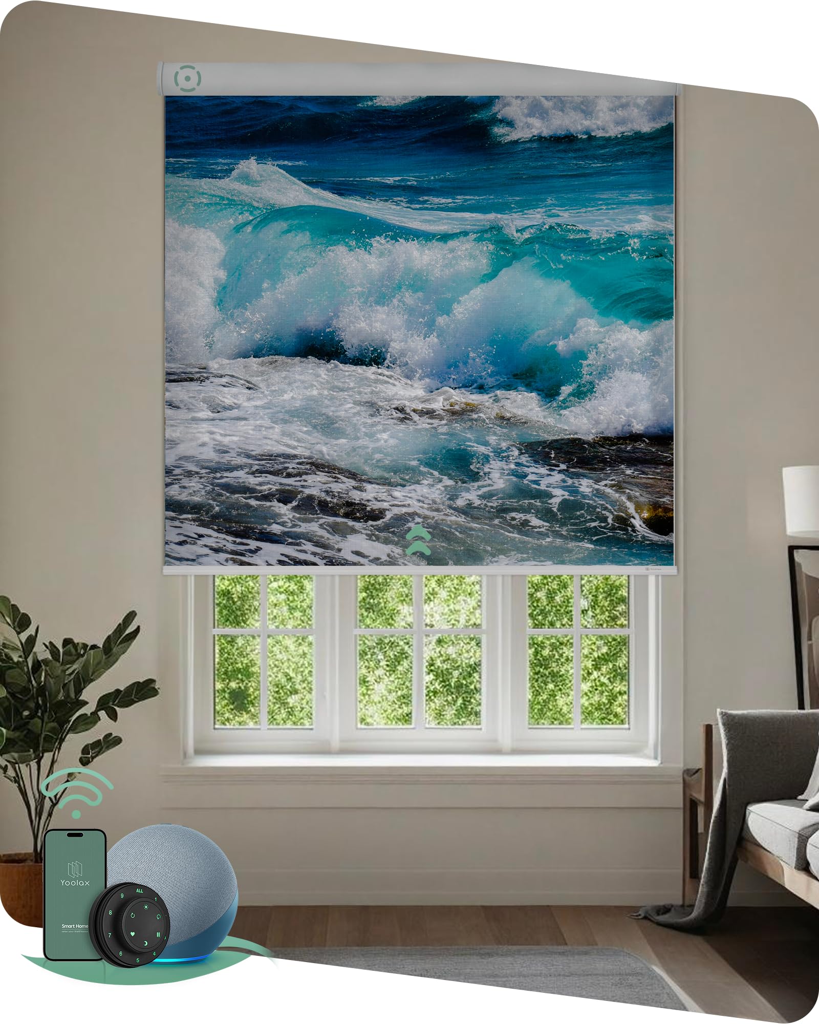 Yoolax Motorized Roller Shades with Remote, Personalized Image Printed Smart Blinds Work with Alexa, Automatic Shades for Windows Bedroom Office, Custom Size and Picture (Nature Sea 2)