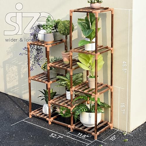 Miniatura 5 de Solatmos Soporte de madera para plantas con luces de cultivo plantas de interior estante de esquina para plantas soportes de flores para sala de