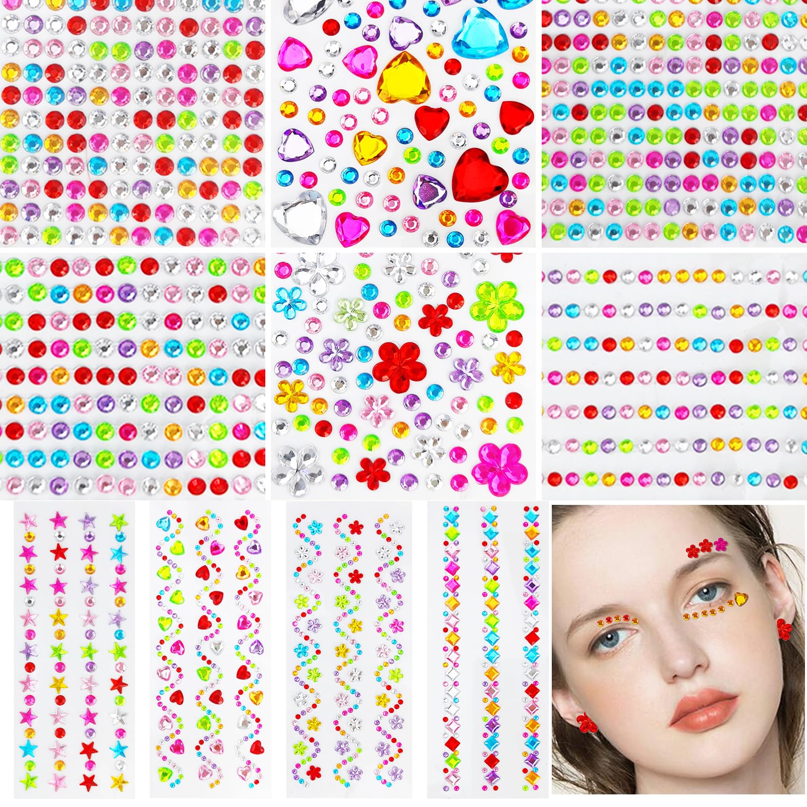 Adesivi Strass Fai Da Te - 14 Fogli Con 1200 Pezzi, Cristalli Autoadesivi Per Decorare Telefono, PC, Regali E Creatività - Foto 5