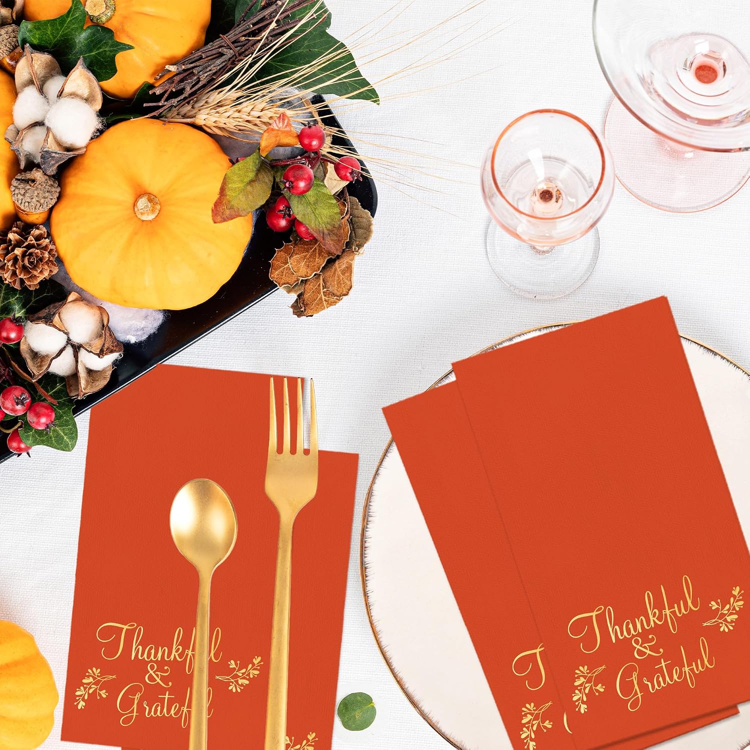 100 Count Thanksgiving Guest Towels, 4.5 x 8 Inch Thankful Paper Napkin Set