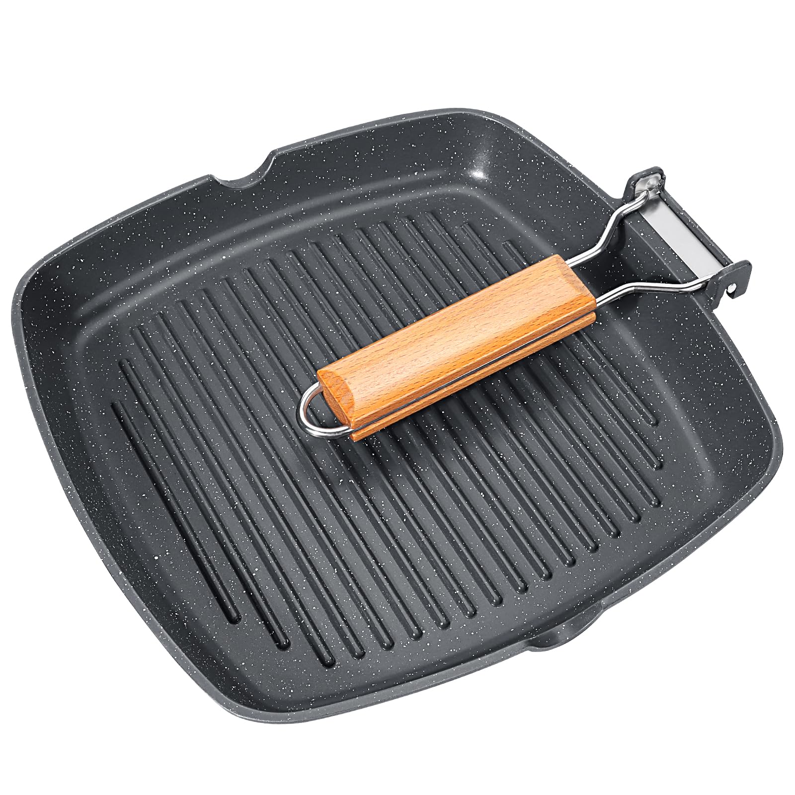 GiPP ntihaftbeschichtete Grillpfanne mit klappbarem Griff für Fleisch, Fisch und Gemüse, für alle Herdarten geeignet, 24 cm