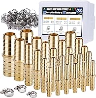 Ailbiuko 26PCS Brass Hose Barb Splicer Menders 3/16"-5/8" + 52PCS Stainless Steel Clamps for Air Fuel Water Oil Hoses