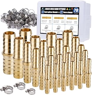Ailbiuko 26PCS Brass Hose Barb Splicer Menders 3/16"-5/8" + 52PCS Stainless Steel Clamps for Air Fuel Water Oil Hoses