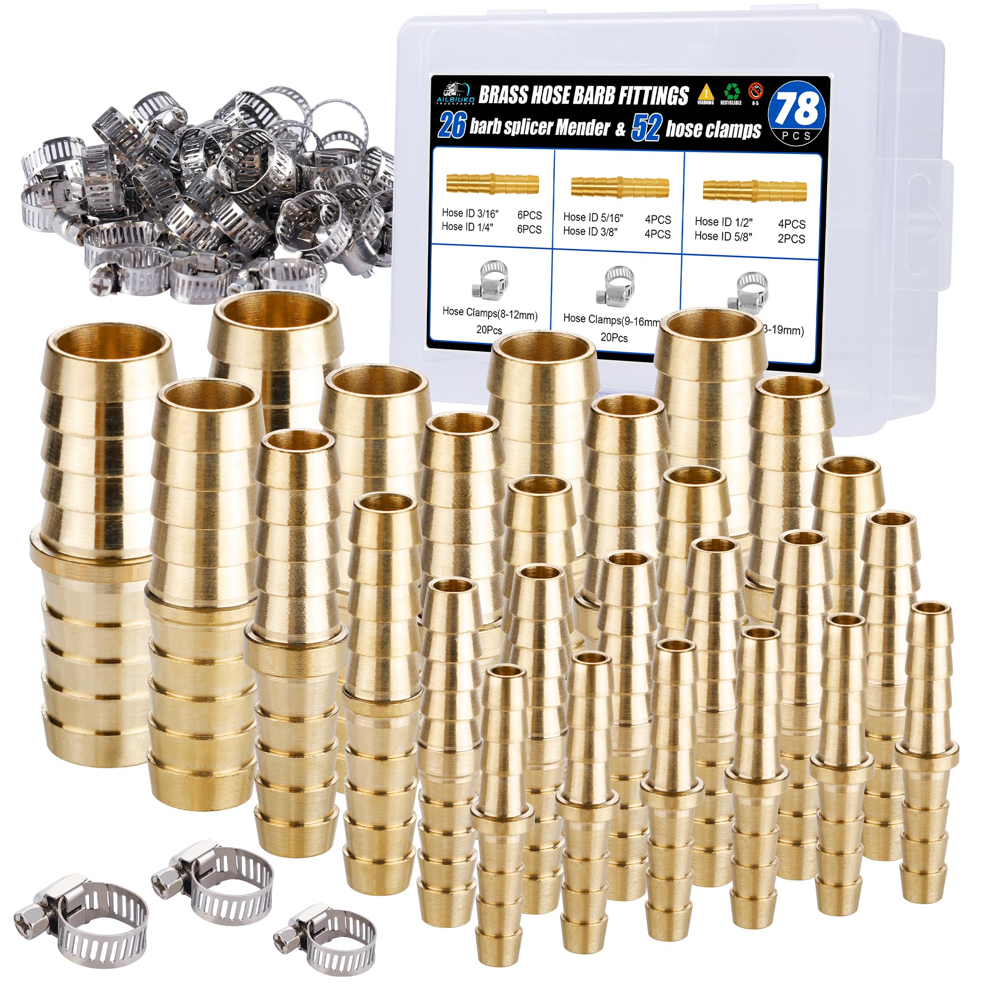 Ailbiuko 26PCS Brass Hose Barb Fitting Assortment