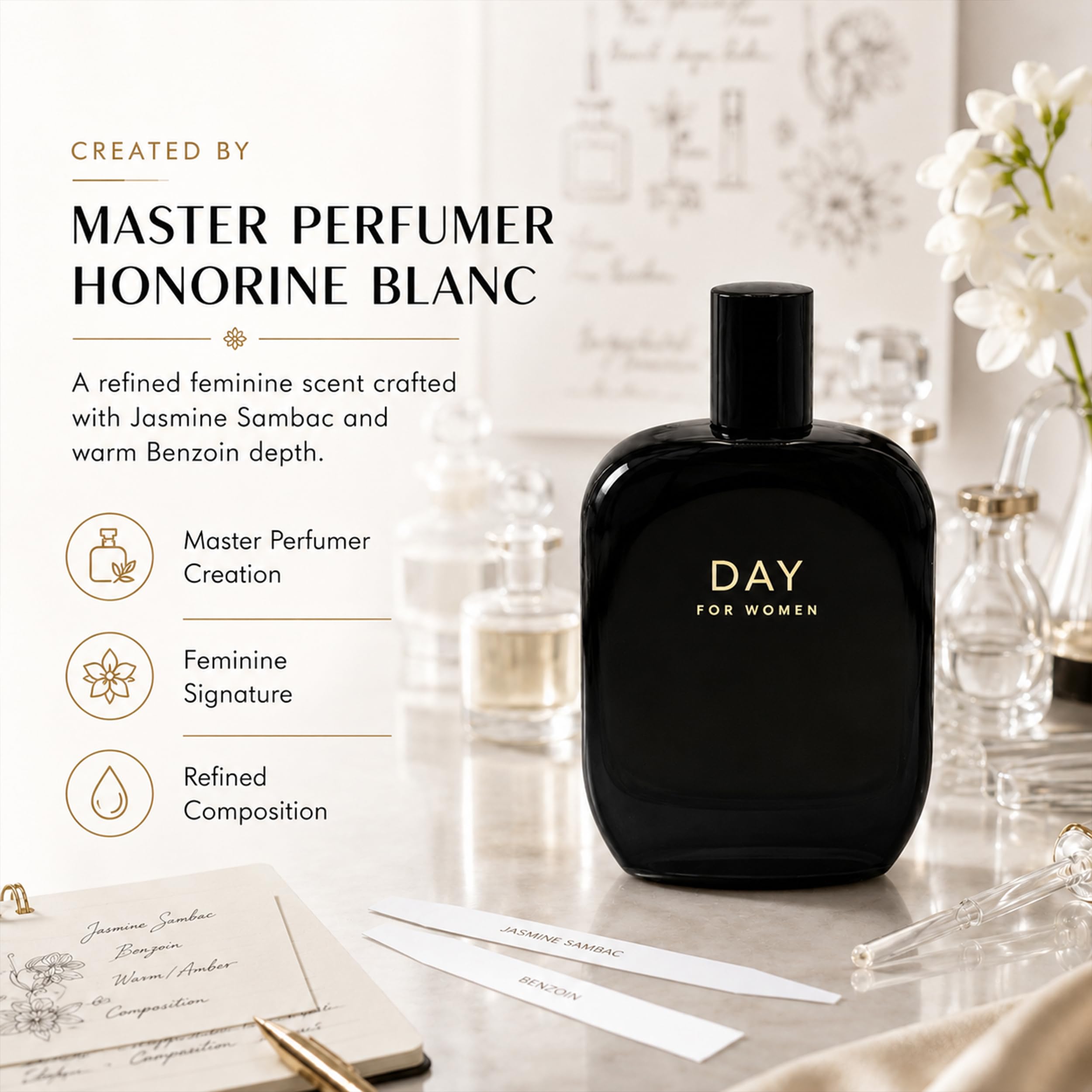 Fragrance One | Jeremy Fragrance Day for Women | luksusowy zapach damski | uwodzicielskie akordy kwiatowe | woda perfumowana | intensywna | długotrwała | idealna na dzień | butelka 50 ml z pudełkiem
