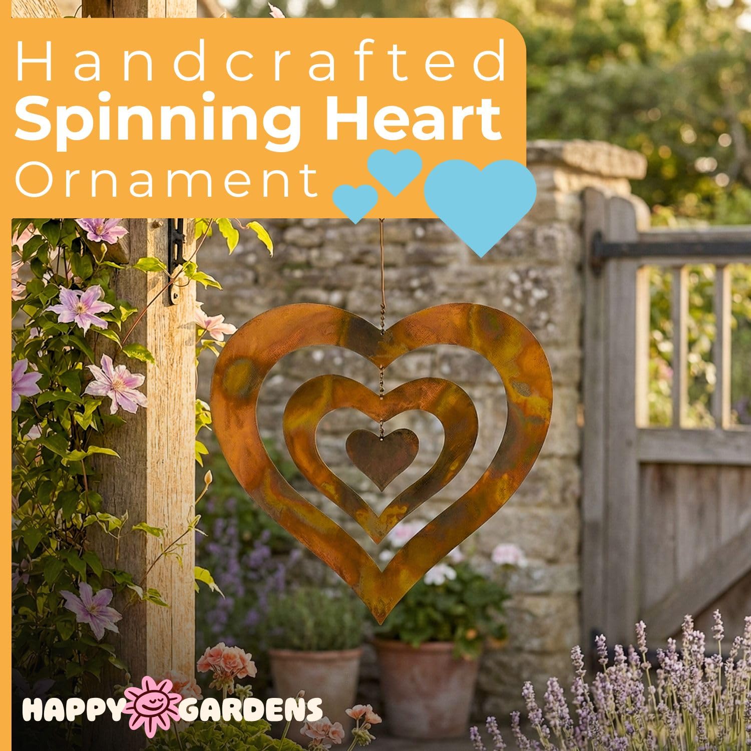 Happy Gardens Wisząca ozdoba w kształcie serca z płomieniowym wykończeniem, dekoracje w kształcie serca na zewnątrz, na Walentynki, Dzień Matki, prezenty ogrodowe i podwórkowe
