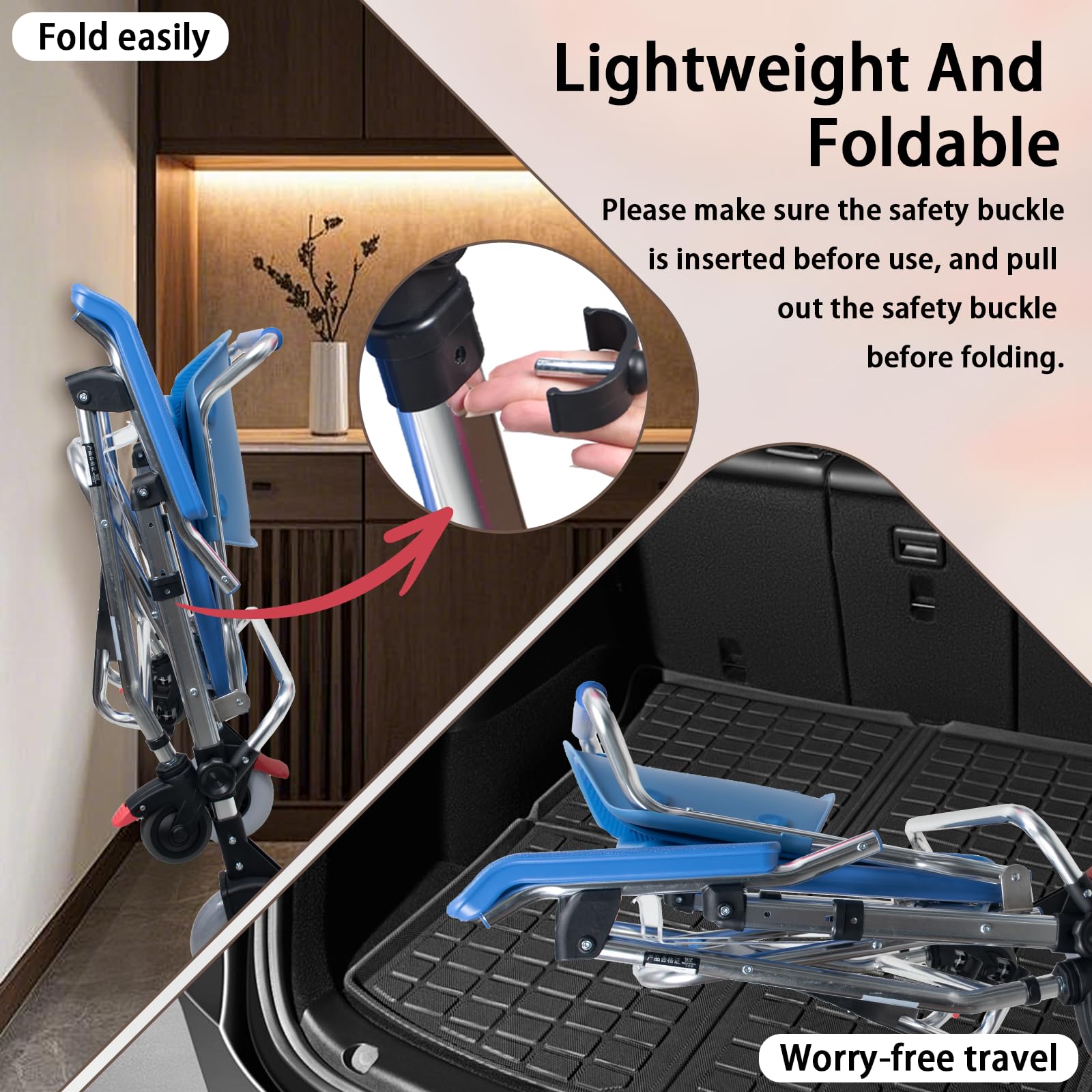 Sedia Comoda WC per Anziani con Rotelle, 3-in-1 Sedia a Rotelle con WC per Anziani Pieghevole, Blu Sedia Doccia Disabili con Ruote, Lega di Alluminio Impermeabile