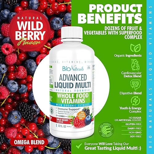 Miniatura 4 de Bio Naturals Multivitamínico líquido de alimentos integrales para hombres y mujeres con más de 100 ingredientes, superalimentos, omegas, extractos