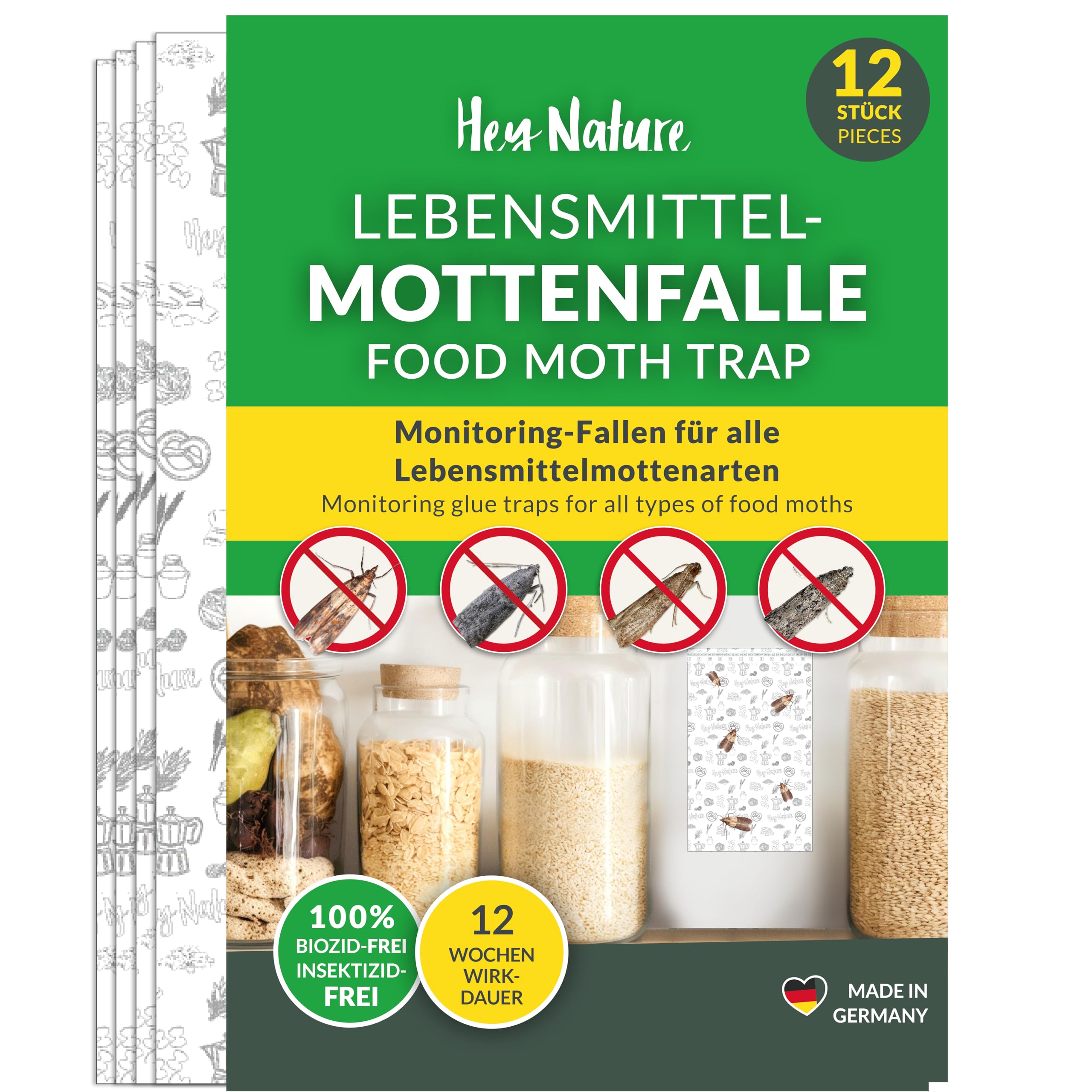 Hey Nature Men's Pantry Moth Traps, 12 Pieces, Food Moth Trap, Non-Toxic Moth Catcher With No Insecticides, Pheromone Moth Traps With Maximum Effect To Identify Infestation, Monitoring Trap Against Moths