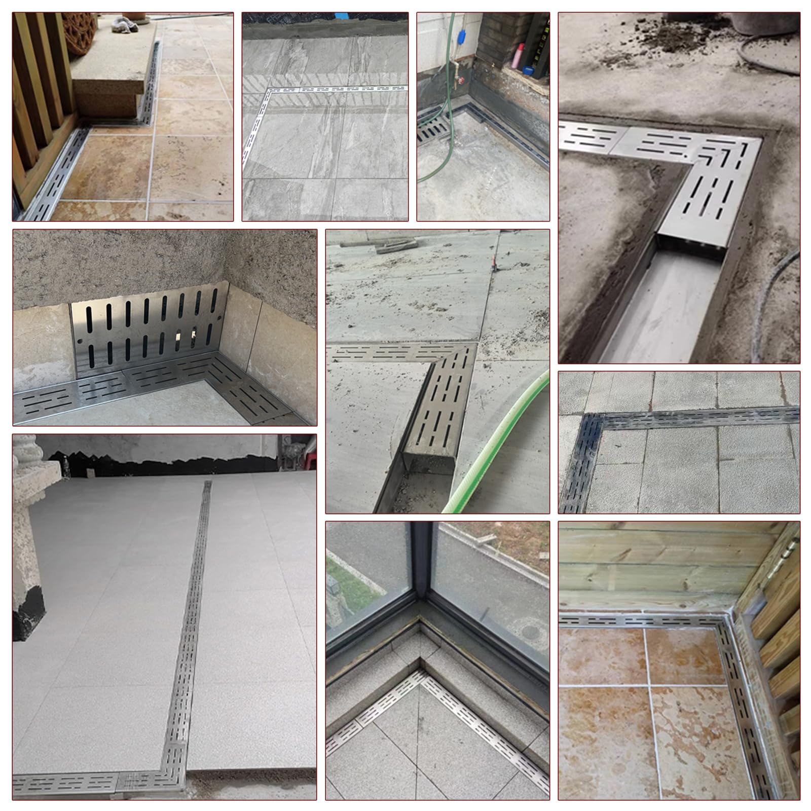 Caniveau Etroit Terrasse 7 Cm de Large, 1 M de Long, Caniveau Exterieur Extra Plat de ExtéRieur en Acier Inoxydable 304 avec Raccord, Canalisation de Drainage pour Balcon/Trottoir