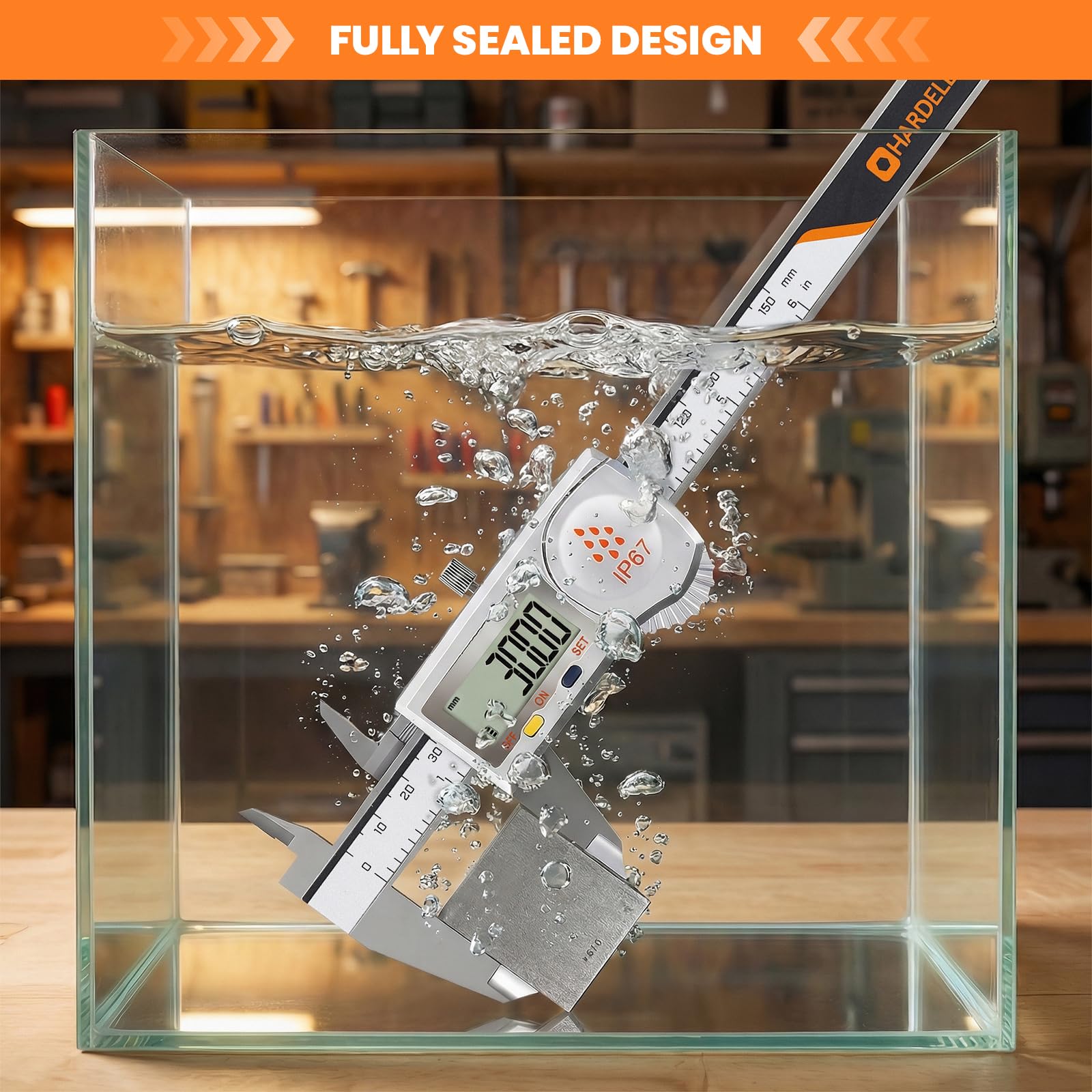 Digitaler Messschieber, IP67 Industrie-Messschieber mit Display, ABS, automatische Abschaltung, Zoll/mm-Umrechnung, Messwerkzeug aus Edelstahl für Wasser-/Kühlmittel-/Staubschutz