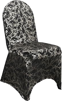 YOUR CHAIR COVERS - Black and Silver Marbling Spandex Banquet Chair Cover - Stretch Fitted Banquet Upholstered Seat Cushion Cover Removable Washable Furniture Protector Slipcovers