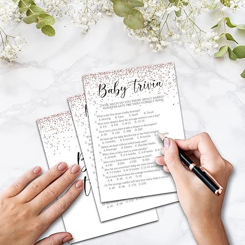 Miniatura 8 de Baby Shower Feud - Juegos de baby shower, temática de oro rosa rosa, 30 cartas de juego y 1 tarjeta de respuesta, juego de fiesta de revelación de