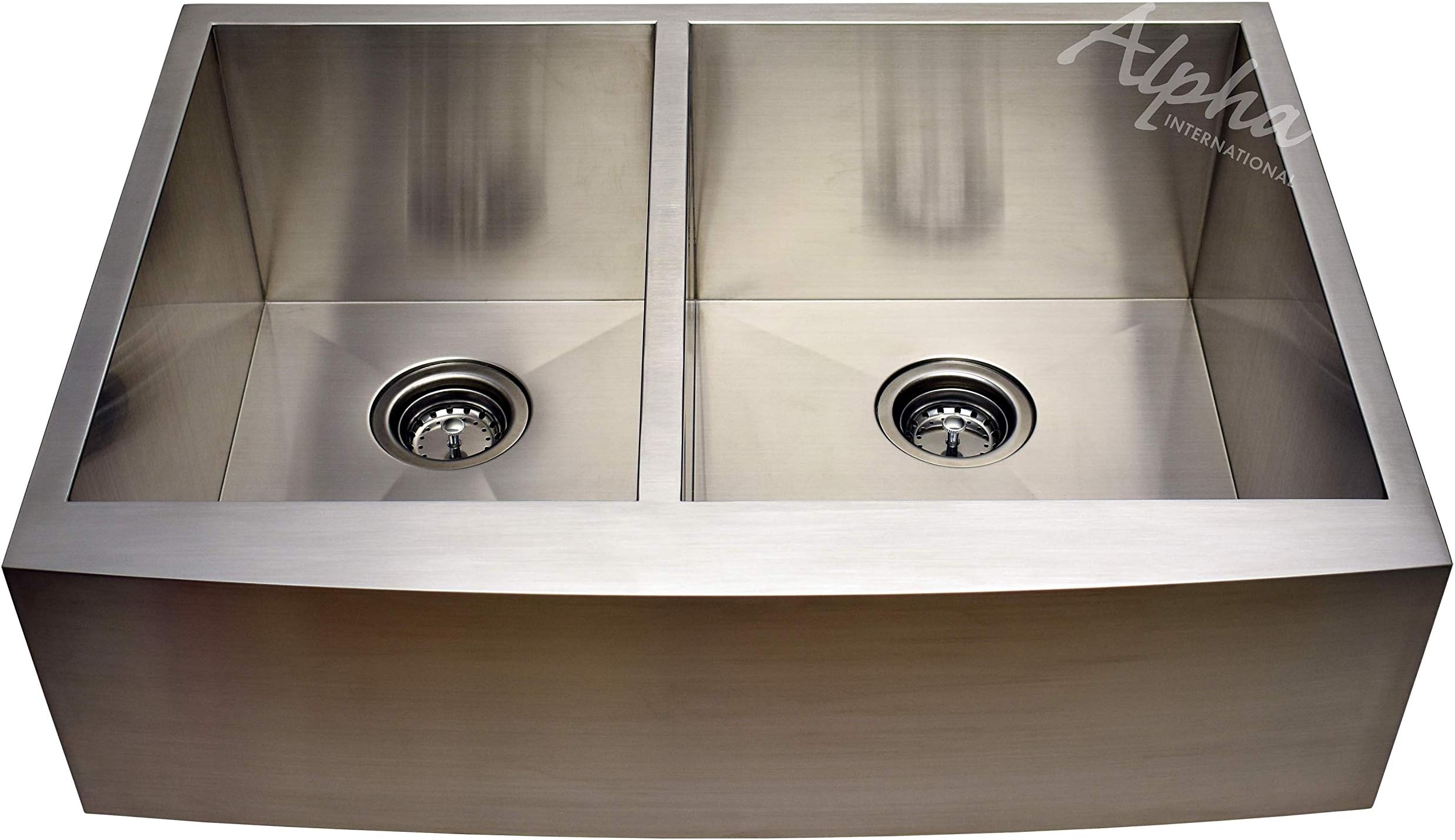 Alpha Sinks 33" Apron Farmhouse Double Bowl Sink Undermount, Stainless Steel Brushed Finish