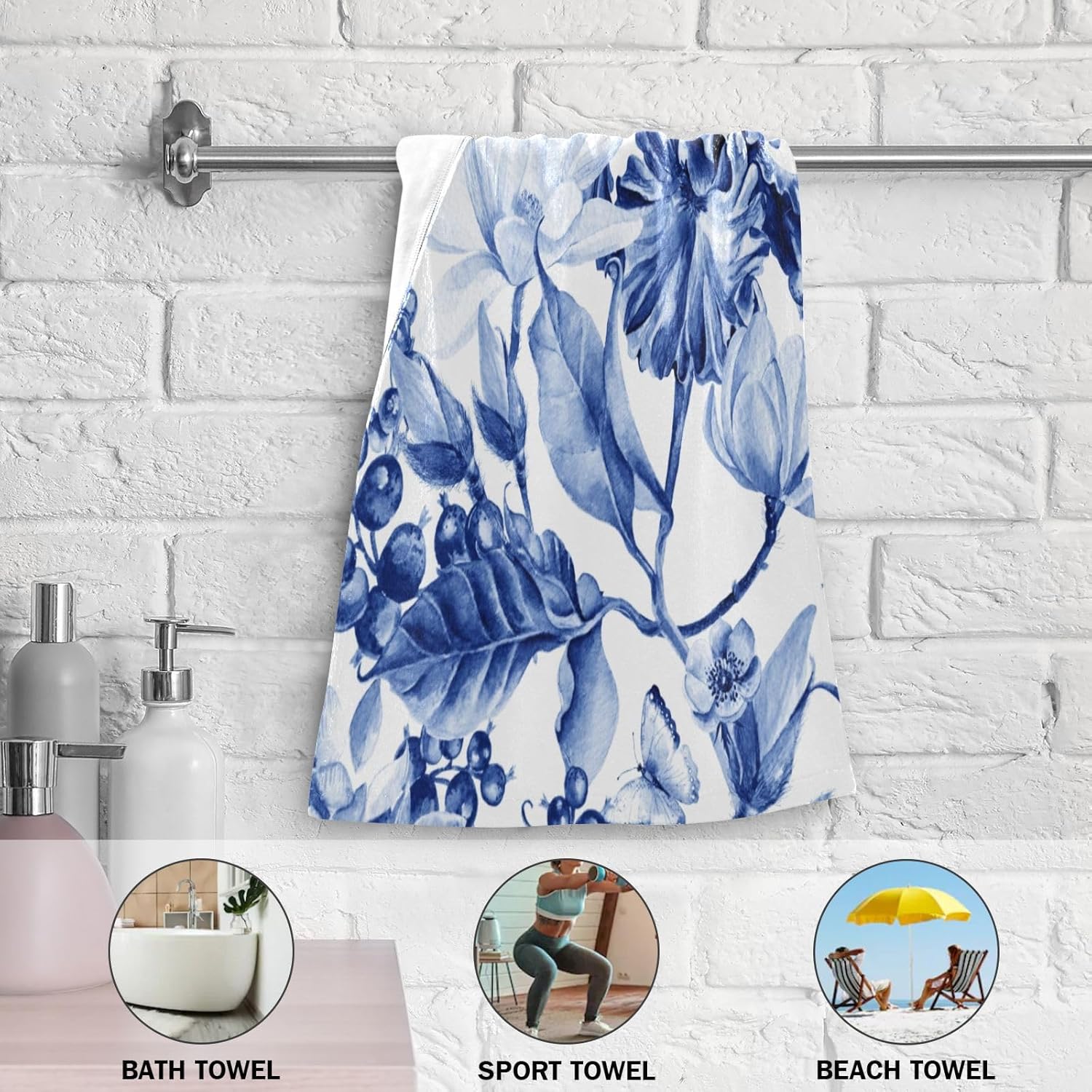 Blue White Floral Hand Towels for Bathroom Set of 2,Absorbent Microfiber Rustic Magnolia Flower Blue Berries Kitchen Towels 14"x28",Decorative Bathroom Towels for Bath,Guest,Face,Shower - Image 5