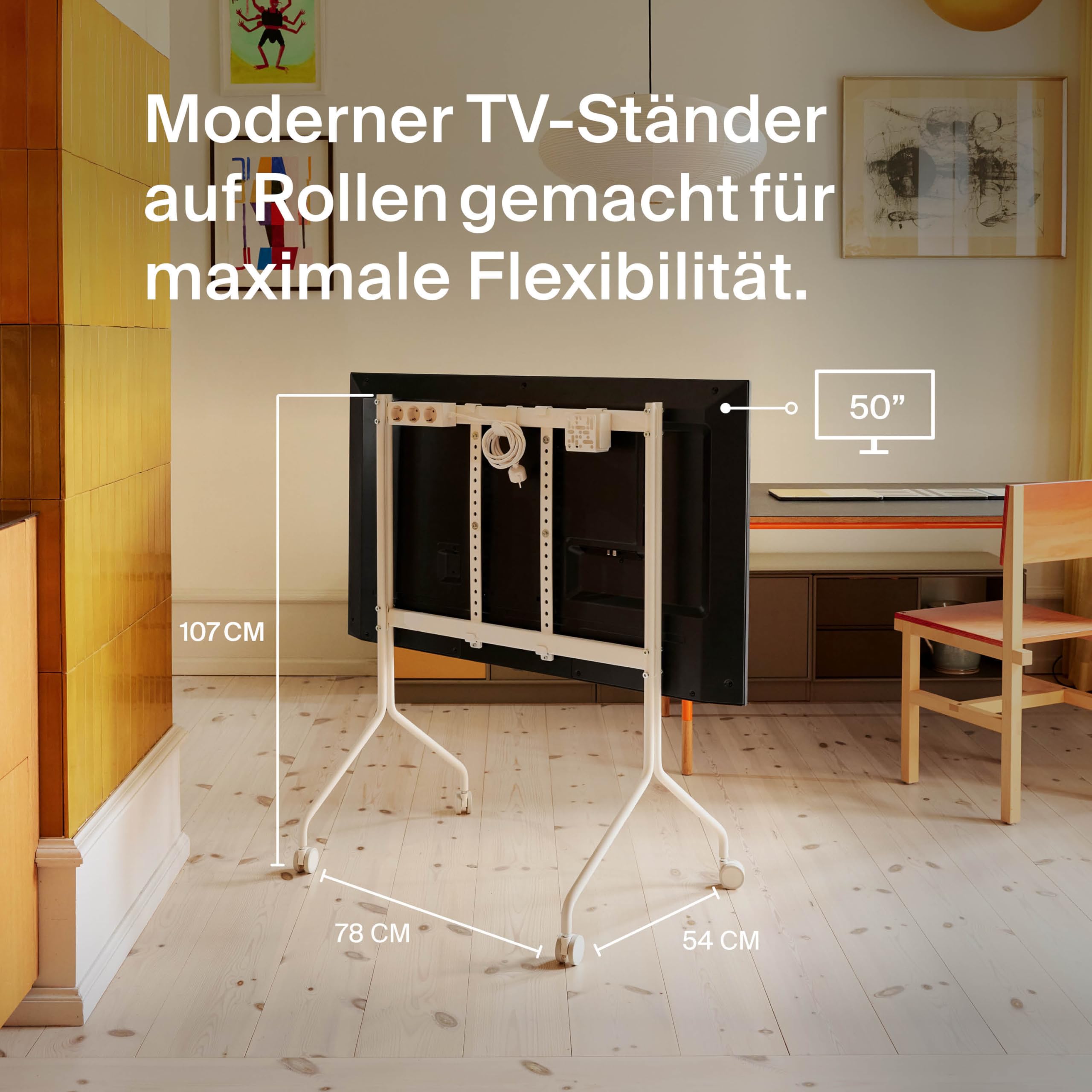 Pedestal Moon Rollin' | Mueble TV con Ruedas | Muebles TV Salon | Soporte Pie TV de Diseño Danés | Soporte TV Giratorio | Mueble Television de Moda (Beige) | Soporte de TV con ruedas, carrito de TV, soporte de TV con ruedas, elevador de TV para sala de es