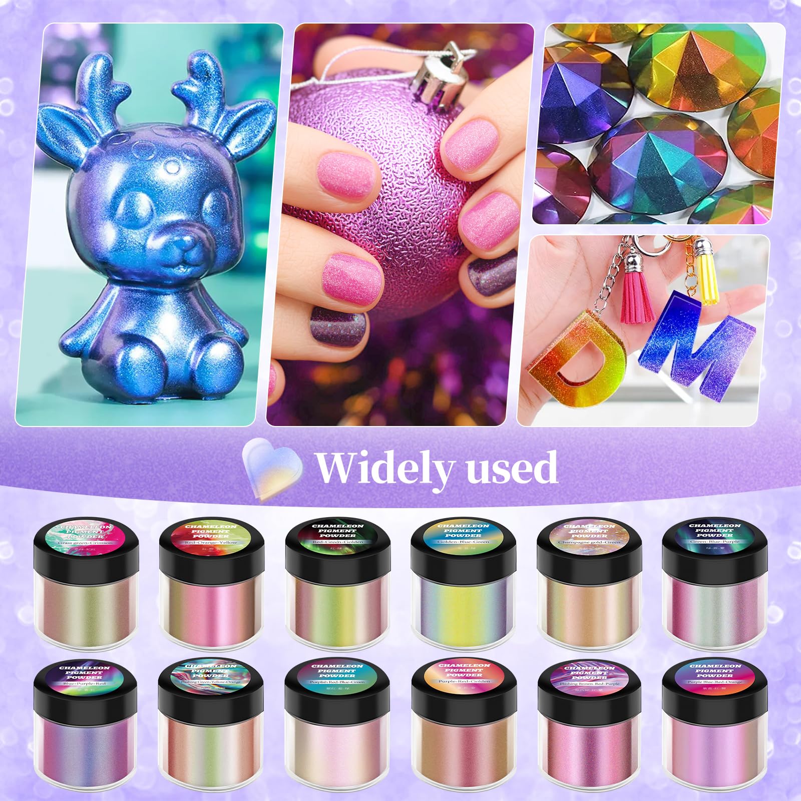 ExKeen Chameleon Mica Powder, 12 Colors Shifting Mica Powder for Epoxy Resin & Tumbler - Image 2