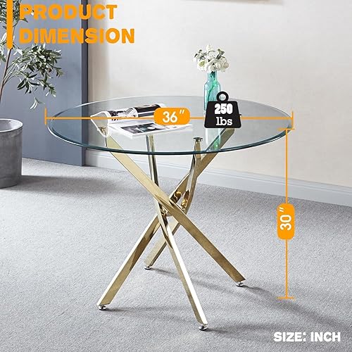 Miniatura 2 de Mesa de comedor redonda de vidrio de 36 pulgadas para 2-4, moderna mesa de comedor circular transparente con parte superior de vidrio templado y