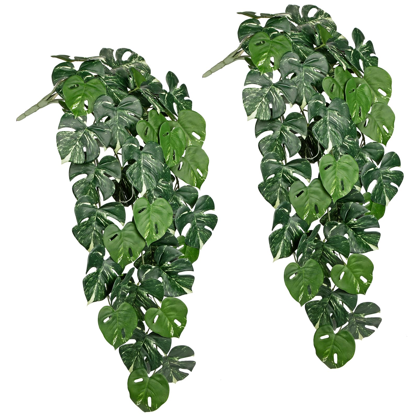 UV Resistant Artificial Hanging Plants Set of 2, 33" Fake Hanging Plants Realistic Monstera Leaf, Long Faux Hanging Plant Artificial Greenery Decor