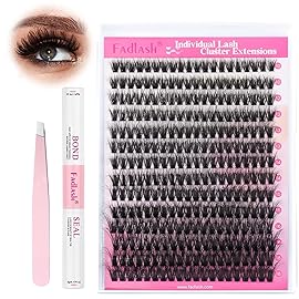 FADLASH Lash Extension Kit 60D Lash Clusters D Curl DIY Eyelash Extension Kit with Lash Bond and Seal Lash Applicator 3D Effect Lash Cluster Kit fluffy (60D Kit, Mix 10-18mm)