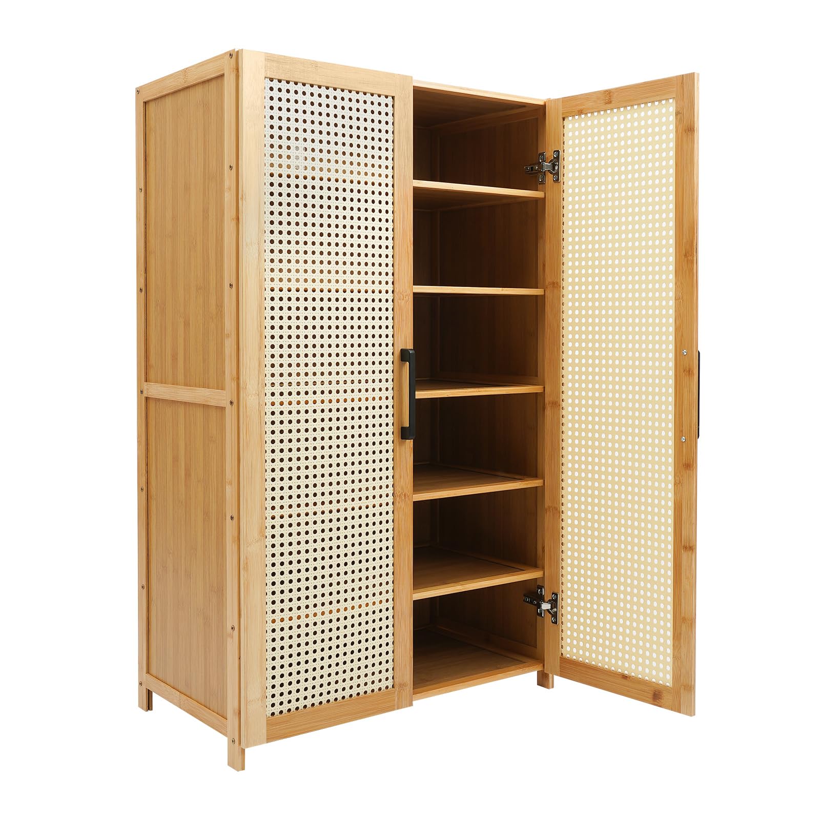 Zapatero de bambú de 6 niveles, 59 x 33 x 100 cm, color madera, con puertas, orificios de ventilación y capacidad de carga de 10 kg por nivel, para pasillo y dormitorio