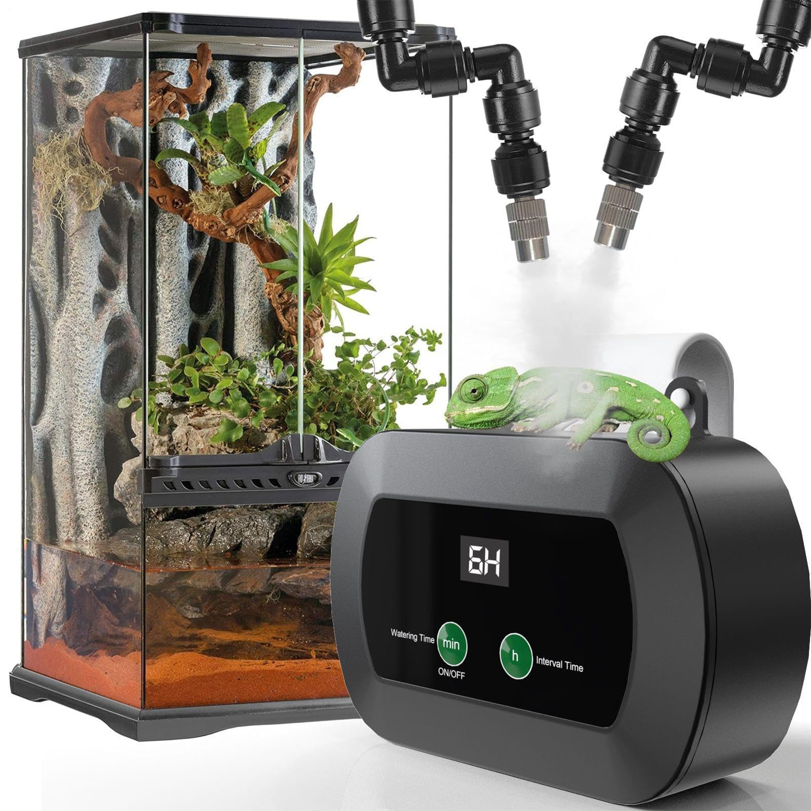 Terrarium Fogger - Umidificatore automatico con timer e ugelli nebulizzatori a 360 gradi per rettili, anfibi, lucertole, tartarughe, rane e camaleonti