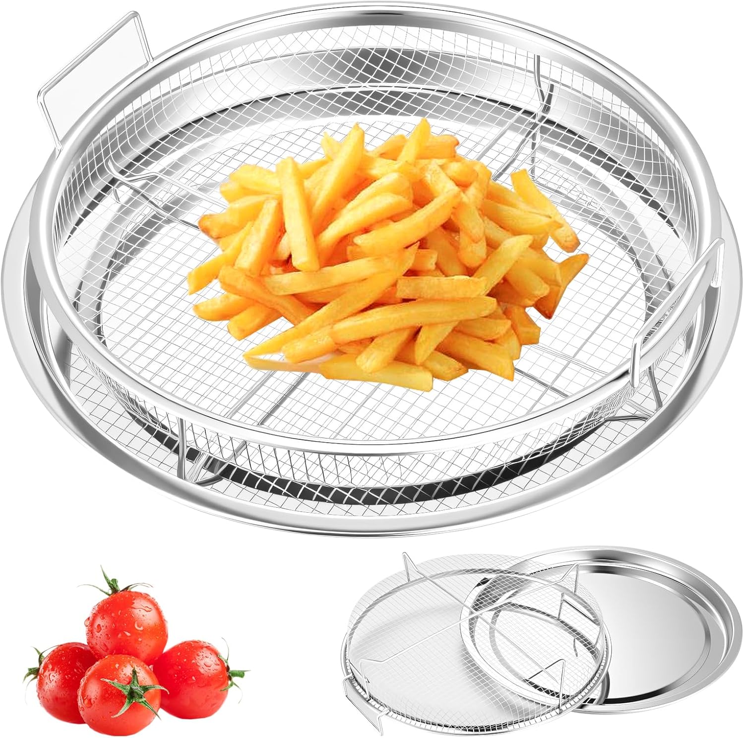 Air Fryer Basket for Oven,2 Pieces Set Round Silver 12.9” Non-stick Stainless Steel Mesh Air Fryer Baking Tray Accessories Rack Roasting Grill Basket for Convection Oven Air Fryer, Dishwasher Safe Air Fryer Basket for Oven,2 Pieces Set Round Silver 12.9” Non-stick Stainless Steel Mesh Air Fryer Baking Tray Accessories Rack Roasting Grill Basket for Convection Oven Air Fryer, Dishwasher Safe