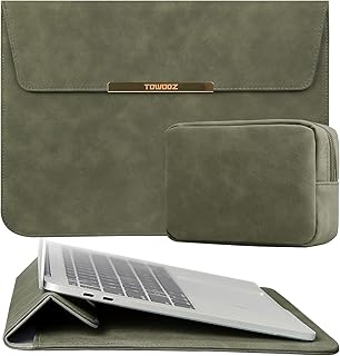 TOWOOZ 13-14 Inch Laptop Sleeve Case Compatible with 2016-2020 MacBook Air/MacBook Pro 13-13.3 inch / 2021 MacBook Pro 14inch A2442 / Dell XPS 13/ Surface Pro X, Faux Suede (13-13.3, Olive Green)