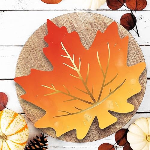 Miniatura 7 de Whaline 30 platos de papel de Acción de Gracias de otoño, platos desechables con forma de hojas de arce, láminas doradas, hojas de otoño, platos de