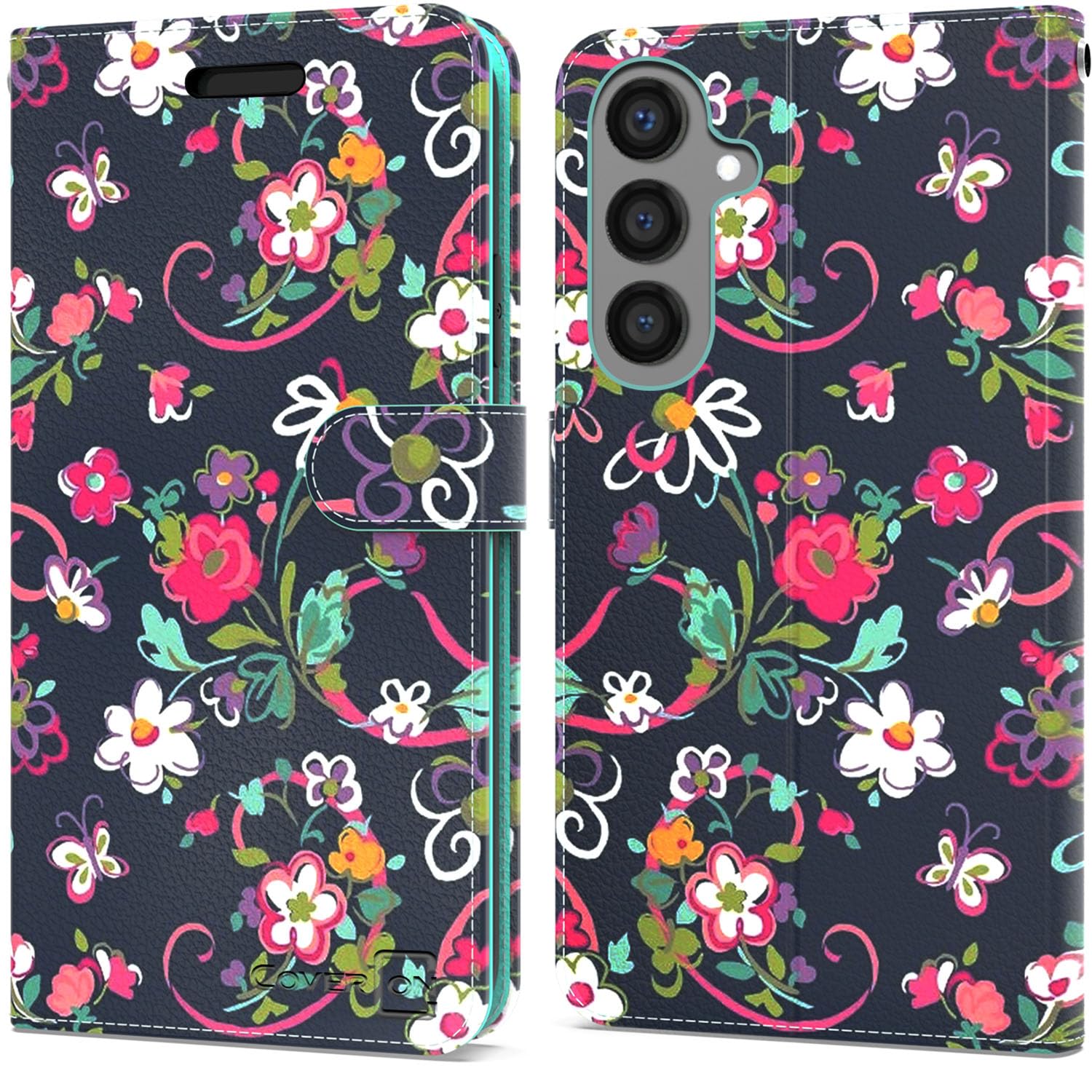 CoverON Pouch for Samsung Galaxy S24 Wallet Case for Women, RFID Blocking Flip Folio Stand Vegan Leather Floral Cover Sleeve Card Slot Fit Galaxy S24