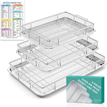 Air Fry Basket for Oven, 25% Thicker, OPENICE 3 Set Oven Air Fryer Basket and Tray with Magnetic Cheat Sheet, Crisper Tray and Pan for Oven with Air Fry Option