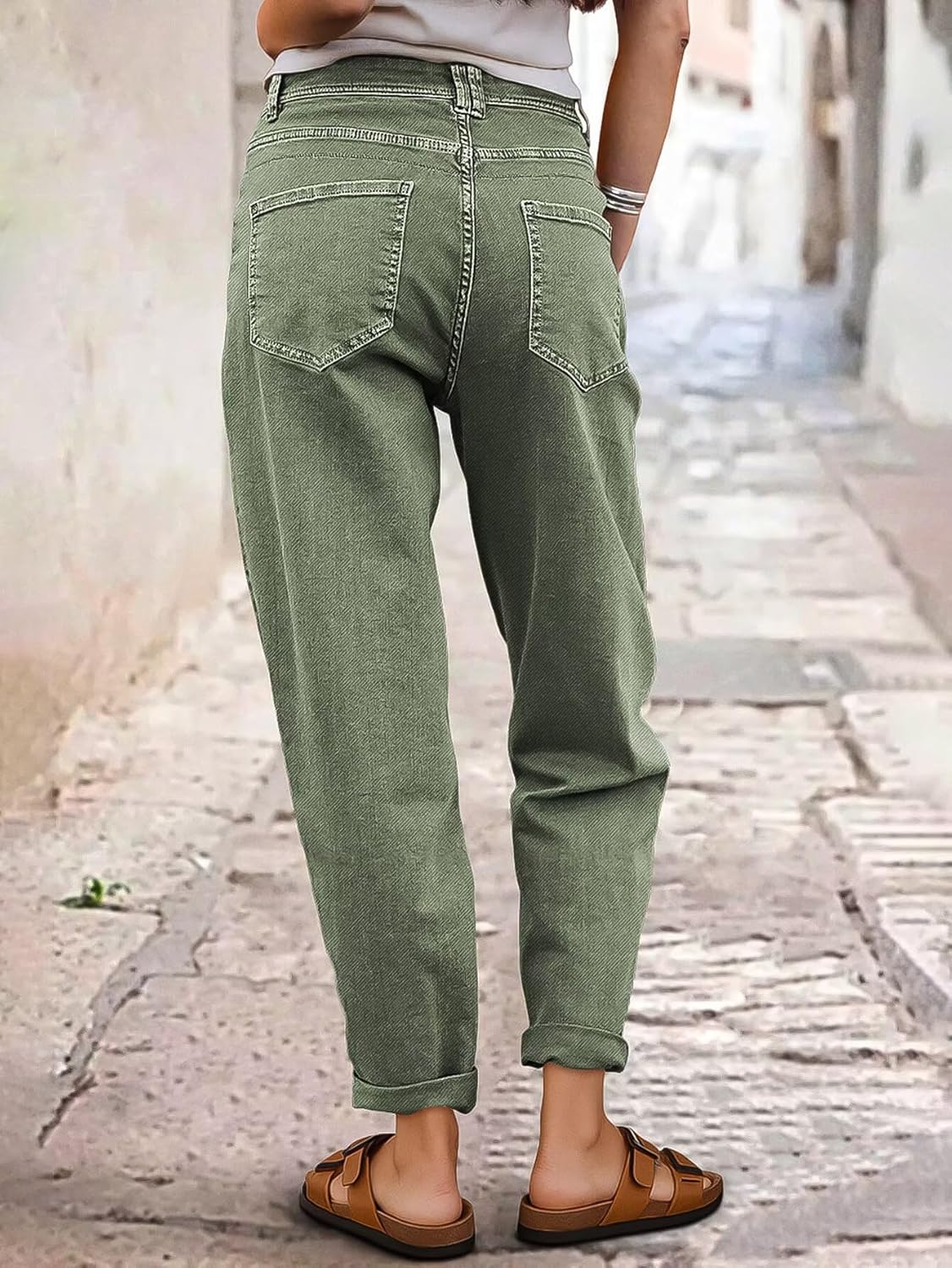 Flamingals Mid Rise Straight Leg Pants Women Stitch Detailing Workout Dressy Cropped Pants Spring Summer Trendy - Image 3