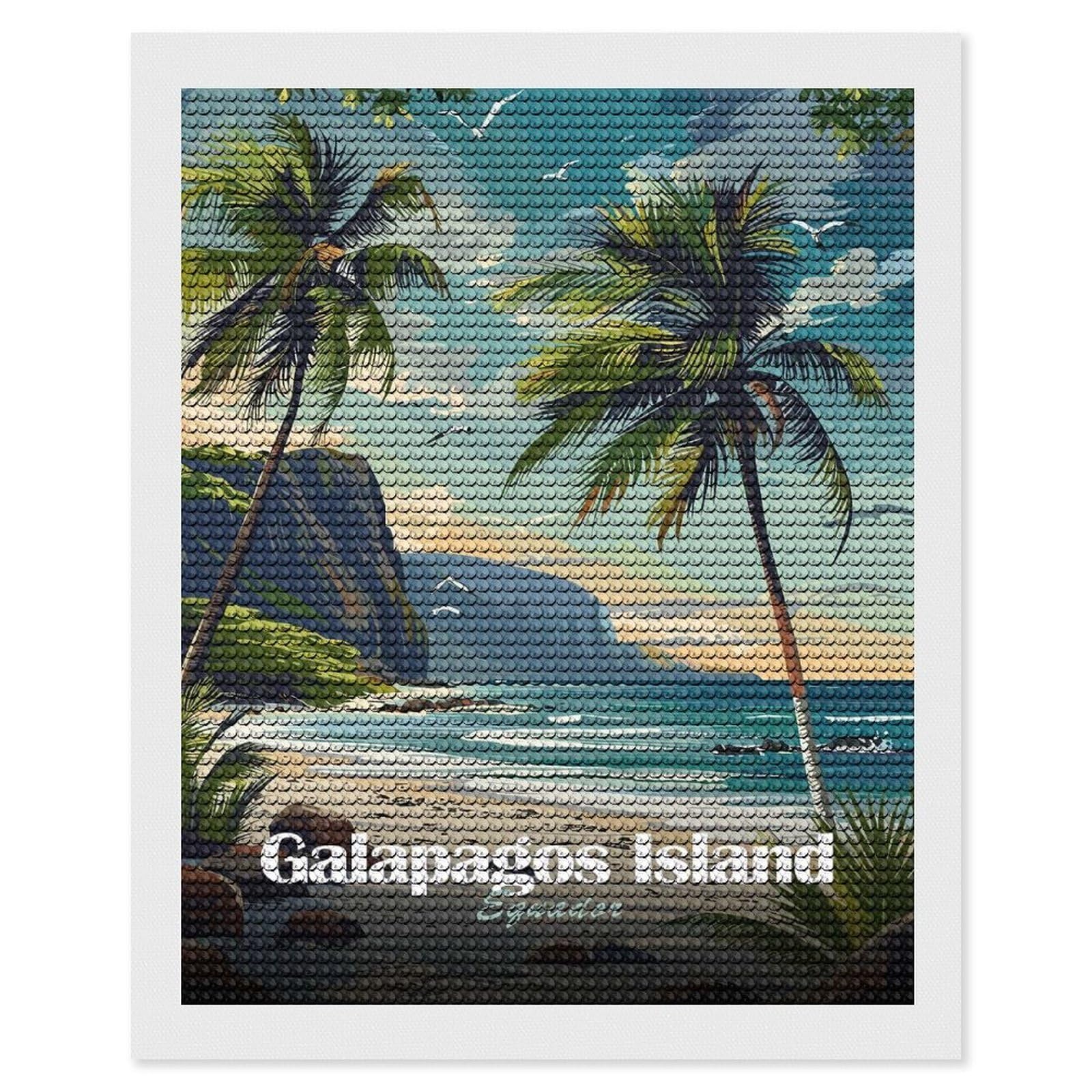 Junmoney Galapagos Island, Ecuador Diamond Art Kit 16"x20", Modern Decor, for Adults, Printed Canvas, Holiday Gift Idea, Fun Craft Experience