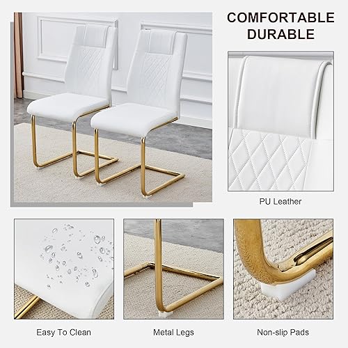 Miniatura 6 de Sillas De Comedor - Juego de 4 sillas de comedor modernas para cocina, con asiento tapizado de piel sintética, patas de metal con respaldo alto,