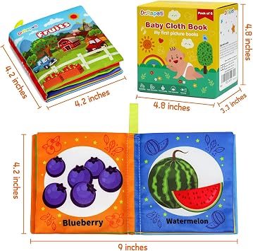 Dr.Rapeti 6 Pack Soft Books, Cloth Book, Bath Book, Baby Book, Crinkle Book | Baby Shower Toy, Washable, Nontoxic, Educational Learning Toy, Sensory Book, Baby Soft Cloth Book, Crinkle Soft Book
