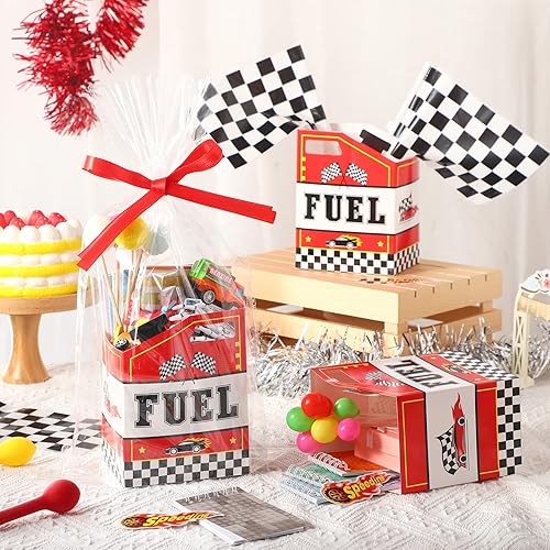 Miniatura 4 de PerKoop 144 piezas de suministros para fiestas de autos de carreras, incluye 24 cestas de regalo temáticas de carreras, bolsas de plástico