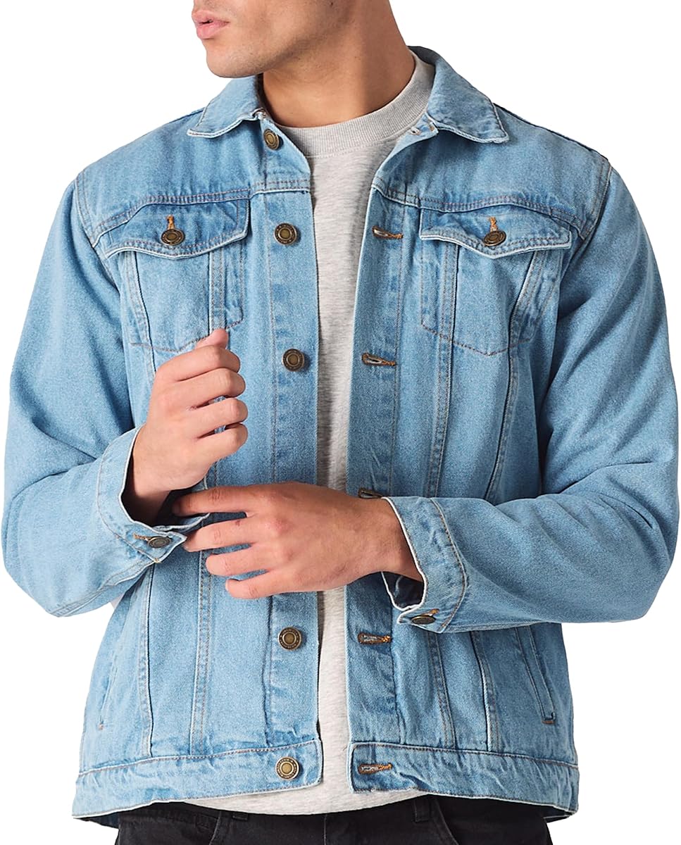 Jean Jacket Men - Button Down Trucker Style with Functional Pockets - Classic Mens Denim Jackets for Casual Outfits