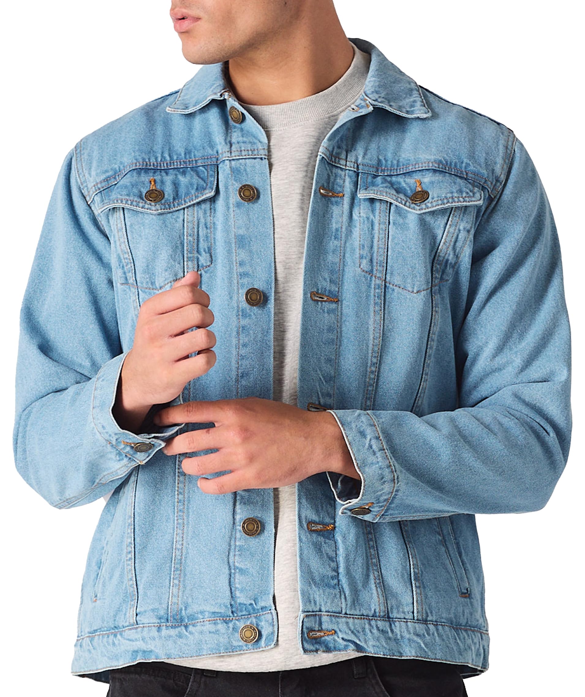 JMOJO Jean Jacket Men - Button Down Trucker Style with Functional Pockets - Classic Mens Denim Jackets for Casual Outfits