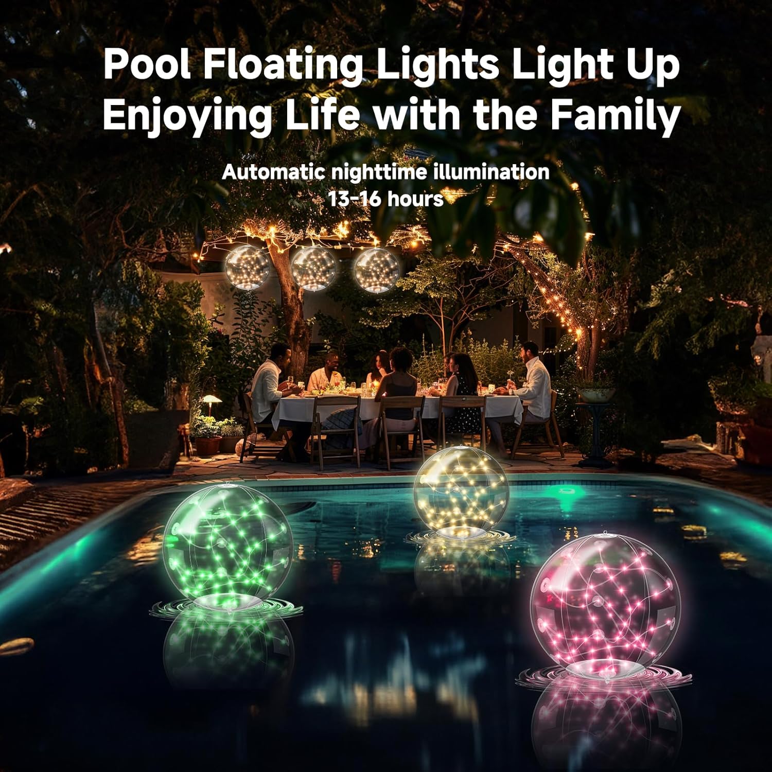 COLORFUL LED LIGHTS Solar Pool Lights, 4 Pcs 14.5 Floating Balls IP67 Waterproof Inflatable Solar Powered Lights, Timer 16 Colour with Remote Control for Pool Snowy Beach Yard Wedding Party Night Decor