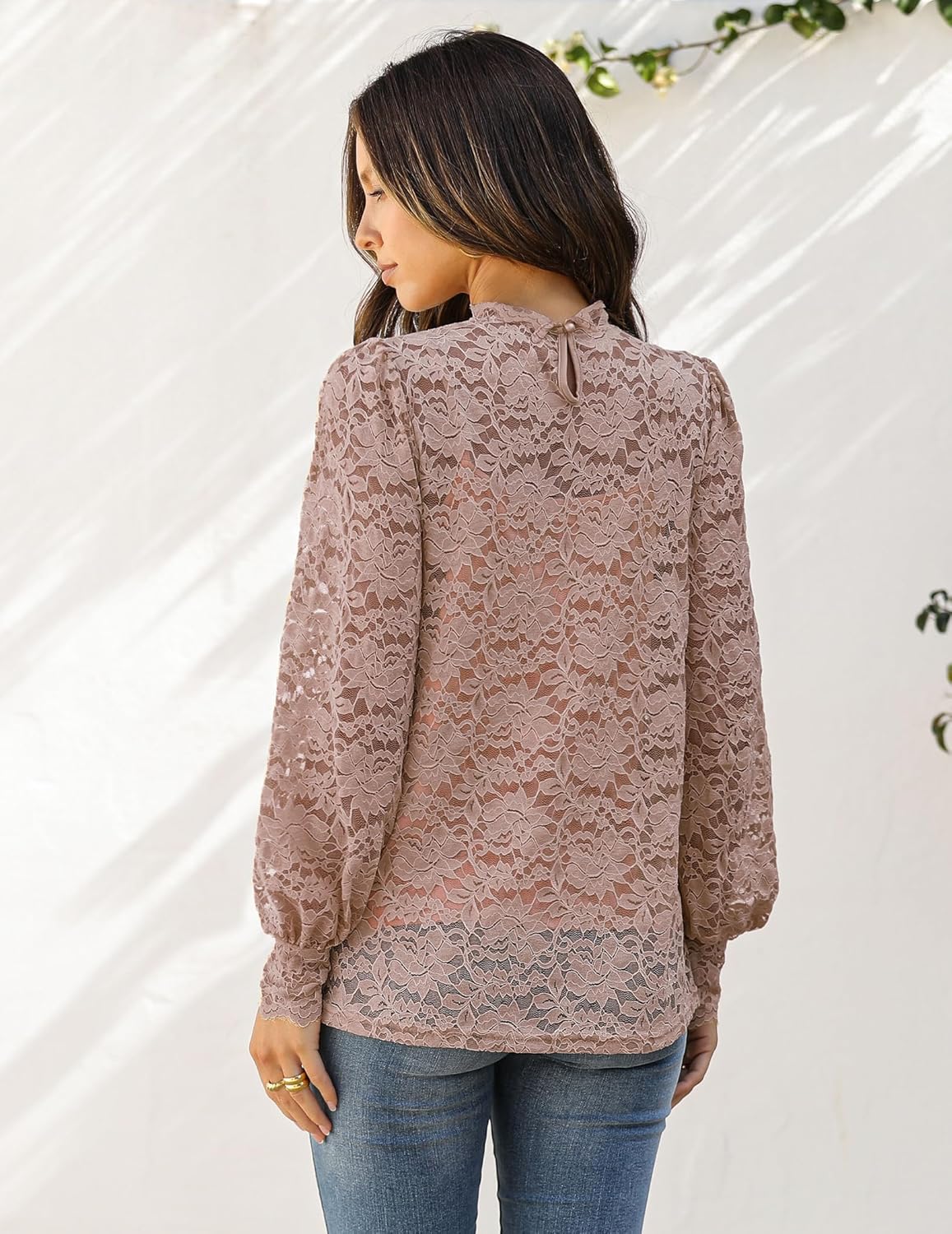 HOTOUCH Lace Tops for Women Sheer Long Sleeve Blouses Dressy Casual Shirt with Camisole 2 PCS Set S-XXL - Image 4