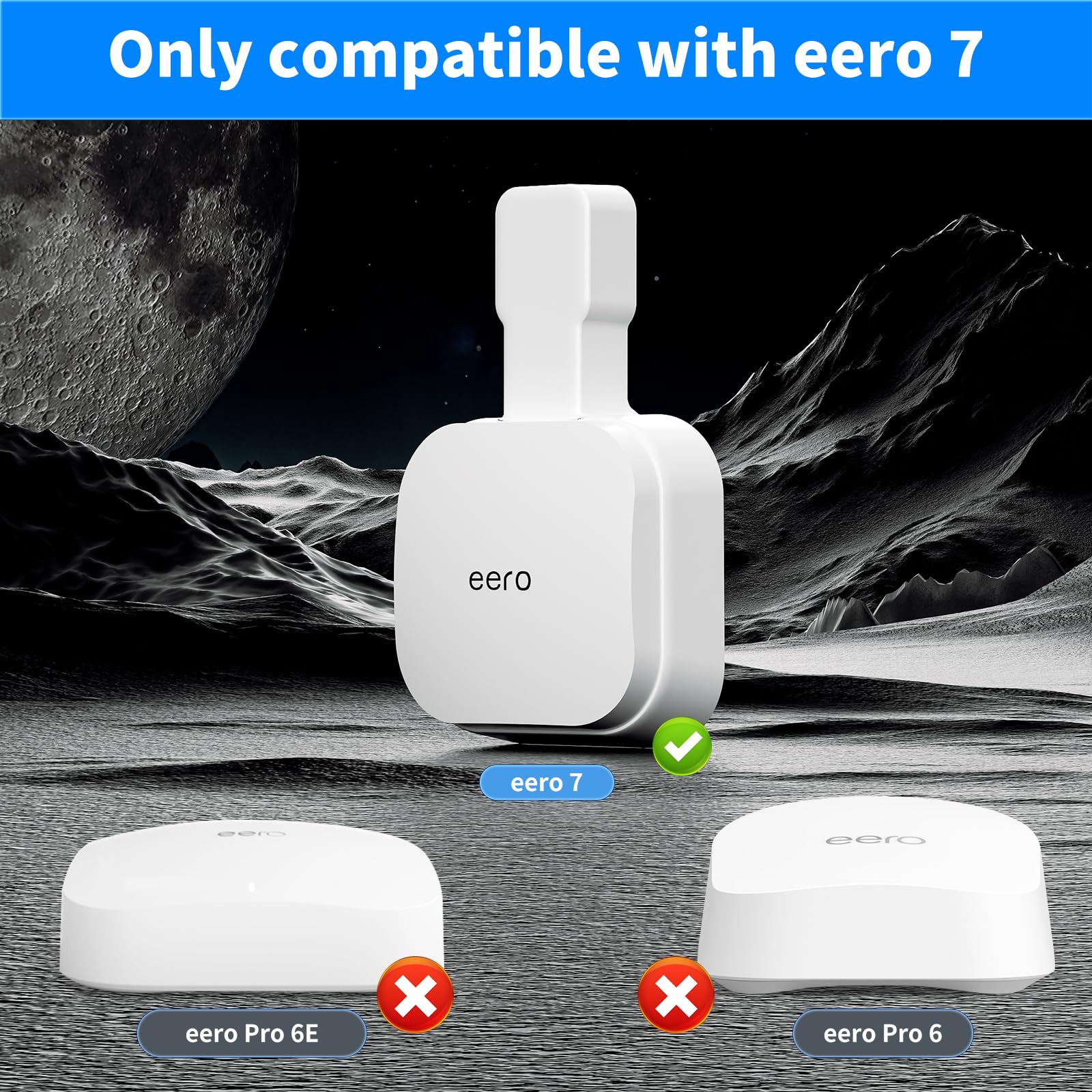 eero 7 Wall Mount, No Drill Outlet Bracket Holder Only Compatible with eero 7 Dual-Band Mesh Router, Cable Management - Space Saving (2 Pack)