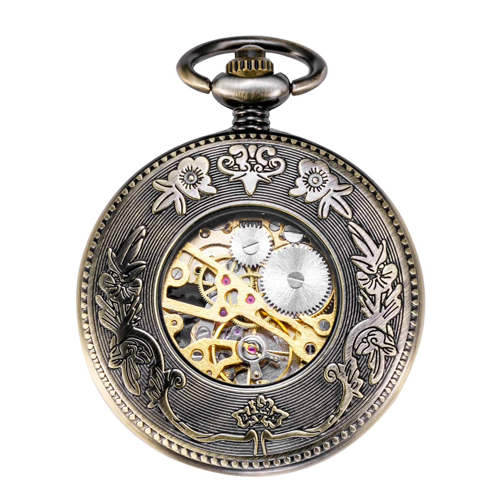 TREEWETO Hommes Femmes Mécanique Montre de Poche voeux Cadran Squelette avec chaîne pour Les Homme Papa