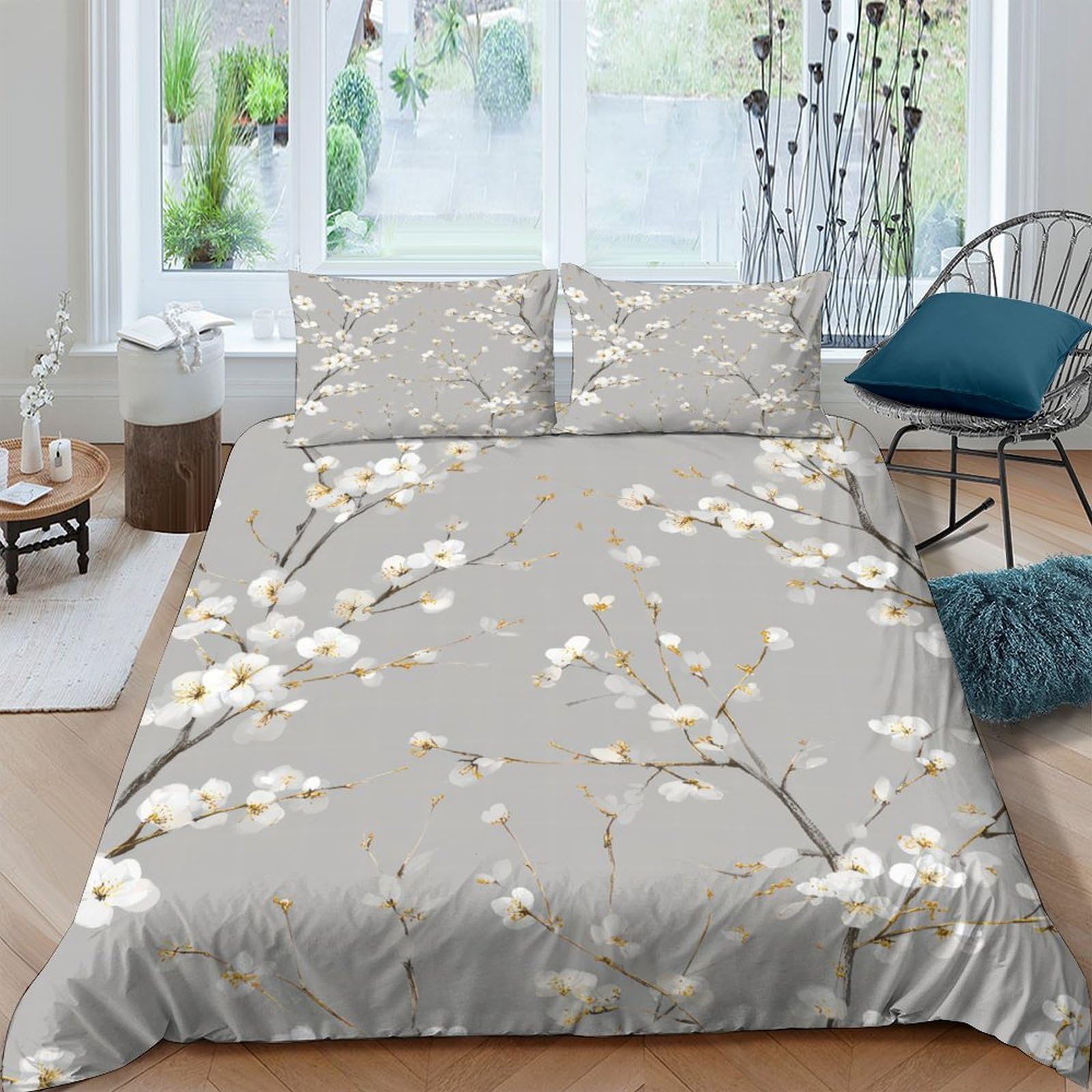 Ctjqhvkz Style-2 3D Printed Blossom Branch Fitted Sheet Microfiber Anti-Slip Floral Bed Cover For Bedroom Guest Room Machine Washable Decor Single（135X200cm）