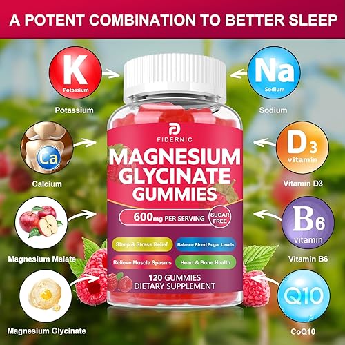 Miniatura 6 de Gomitas de glicinato de magnesio 600 mg  Suplemento de magnesio y potasio sin azúcar con malato de magnesio, vitamina D3, B6 y CoQ10 para adultos y